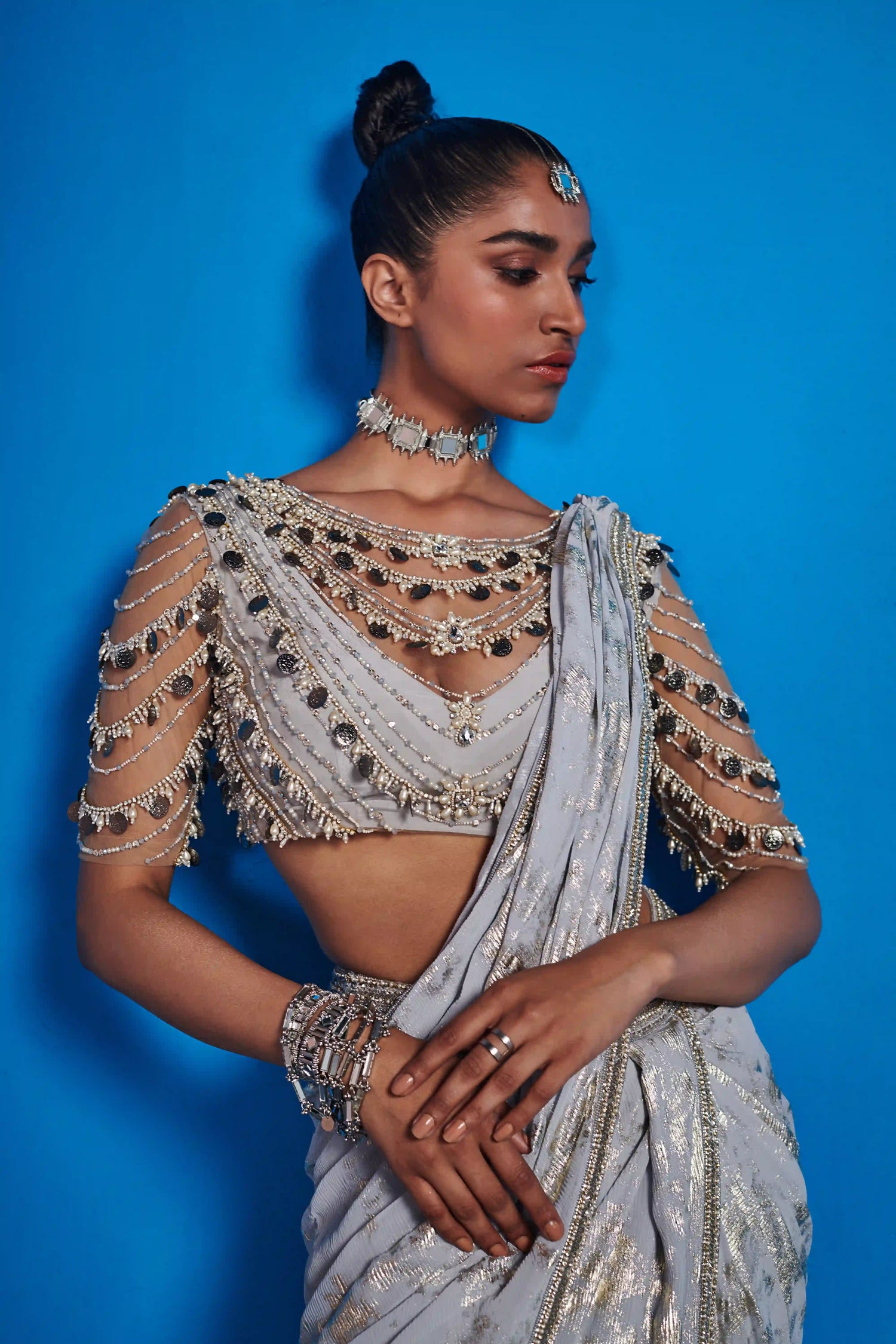 Silver Grey Dhoti Saree