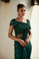 Emerald Green One Piece Saree