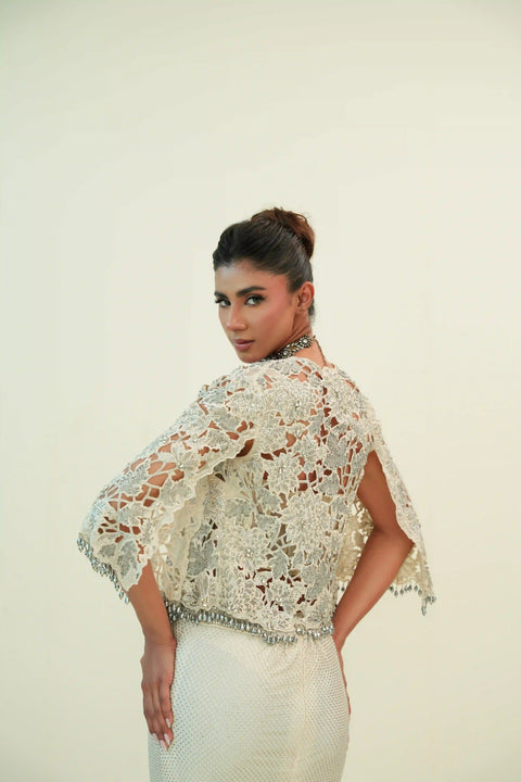 White Cutwork jacket set