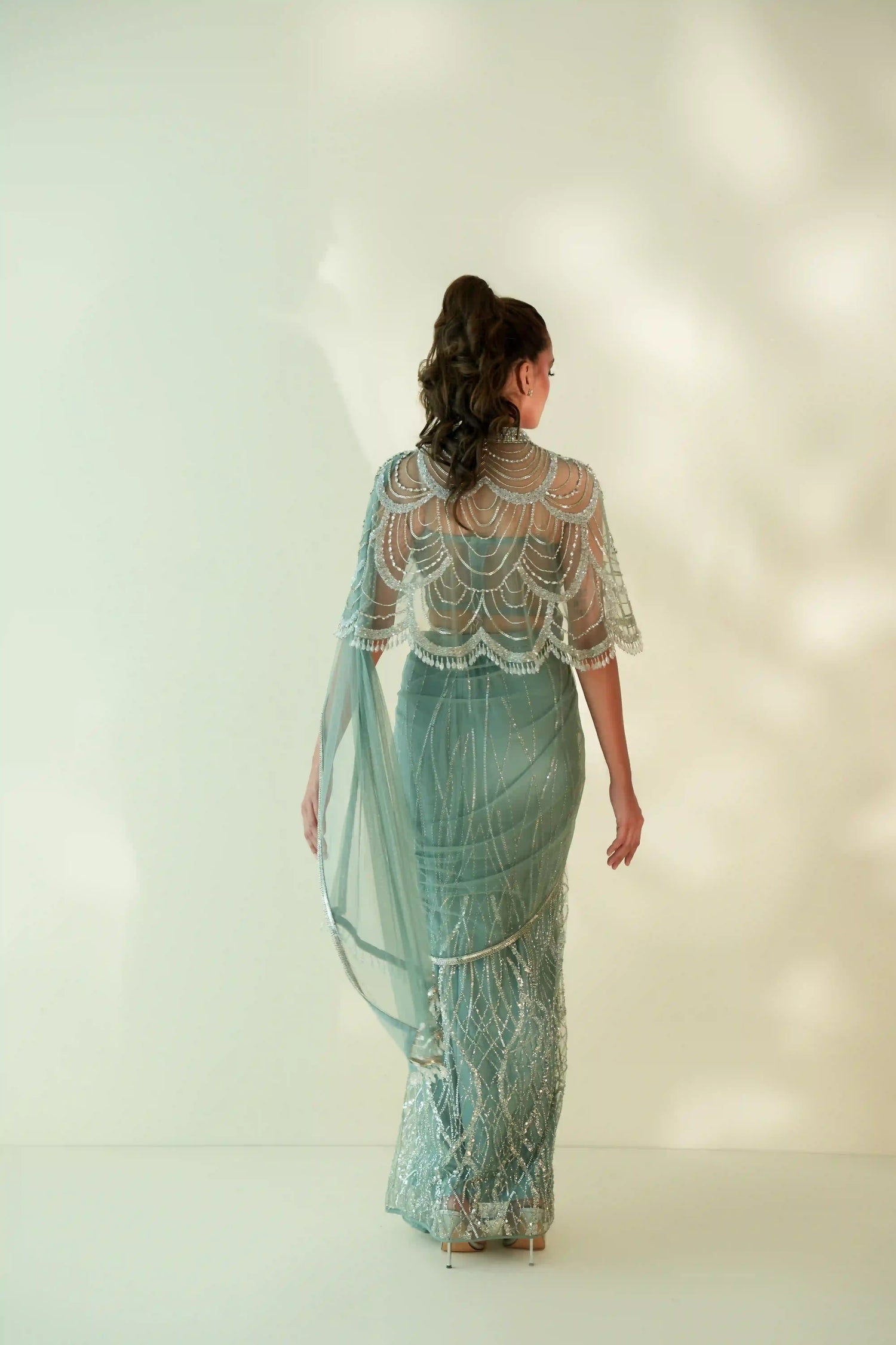 Mint Green Cape Saree