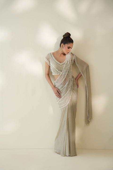 Pearl blouse Saree