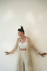 Beaded fringe long cape set