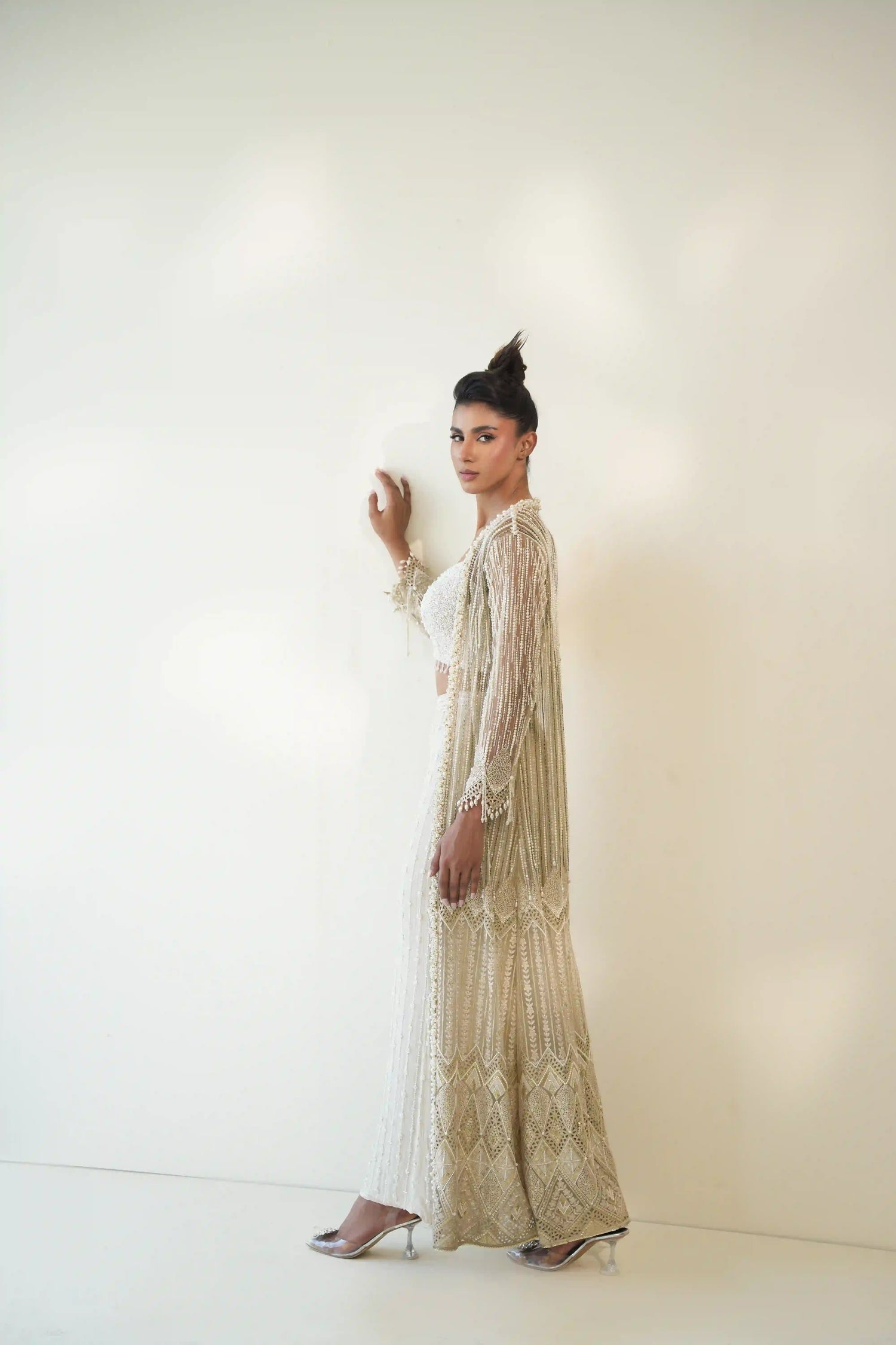 Beaded fringe long cape set