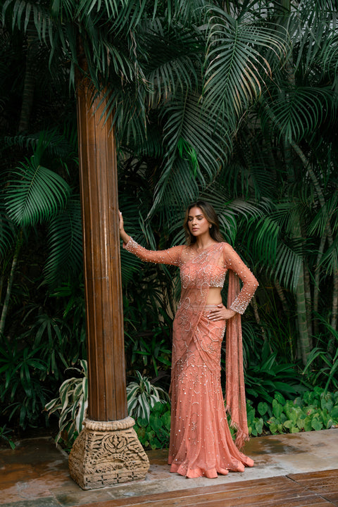 Salmon Pearl Saree