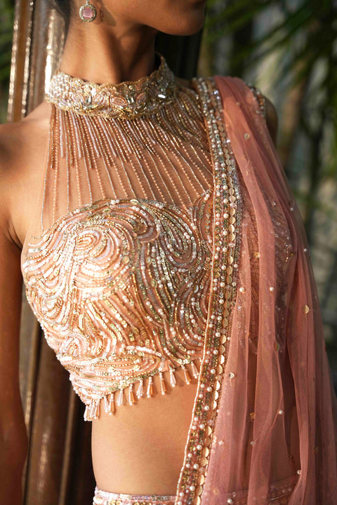 Salmon Cutwork Pant Saree