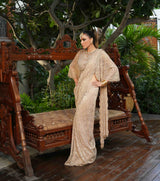 Gold Chantilly Lace Butterfly Sleeve Saree