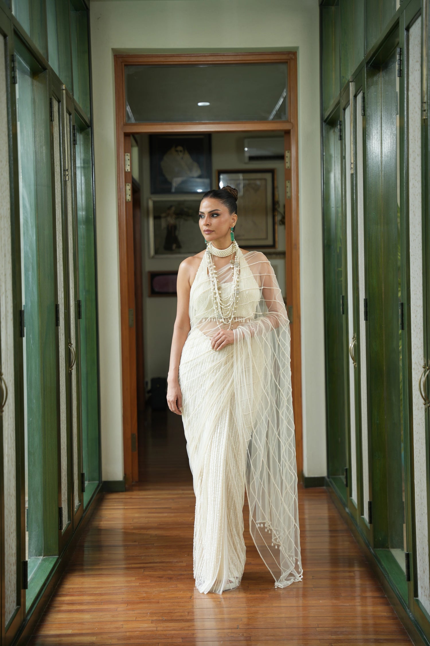 Ivory Pearl Chain Sari