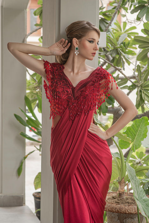 Off Shoulder Saree Dress