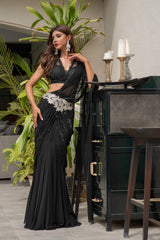 Black Saree with Silver Cutwork Blouse