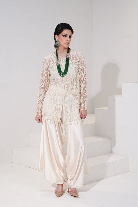Ivory Lace Dhoti Set
