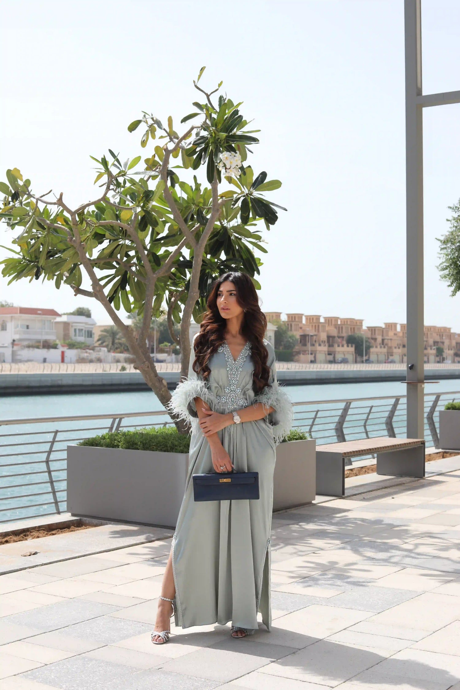 Steel Grey Feather Kaftan