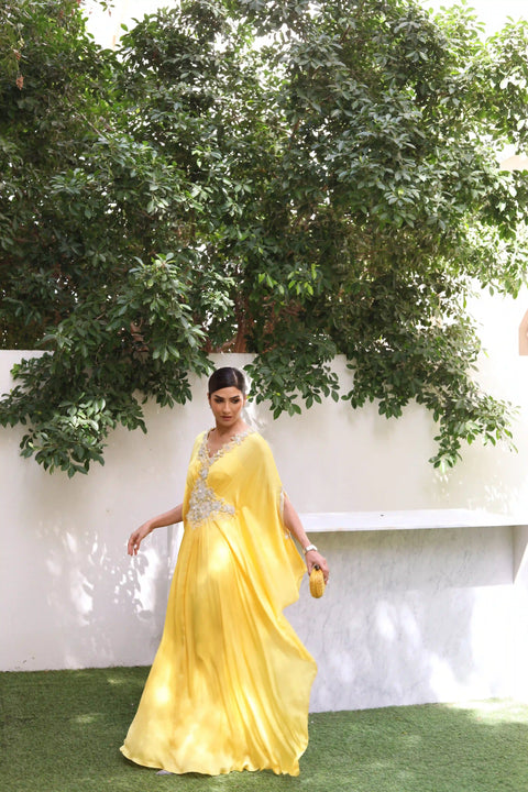 Yellow Chiffon Kaftan
