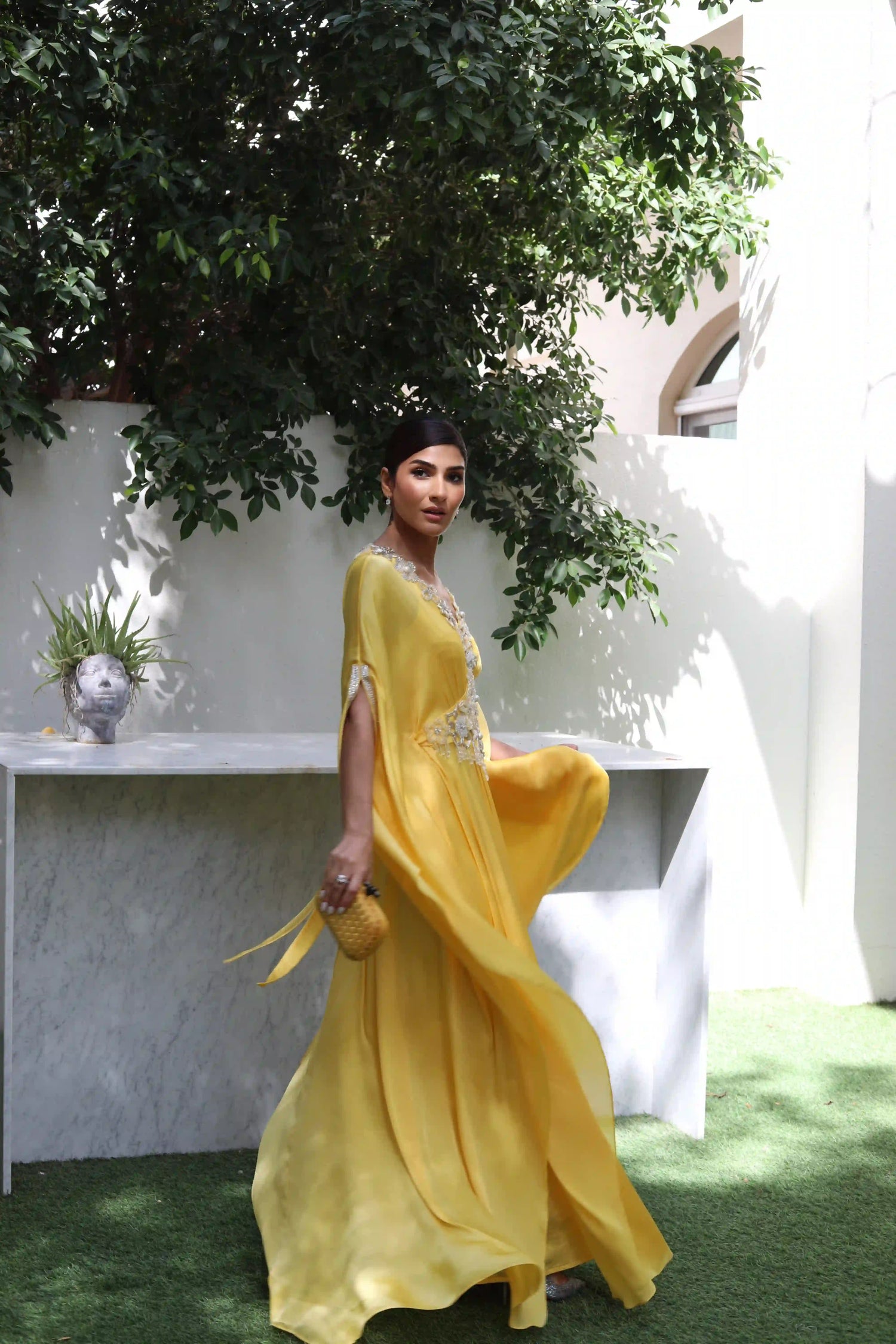 Yellow Chiffon Kaftan