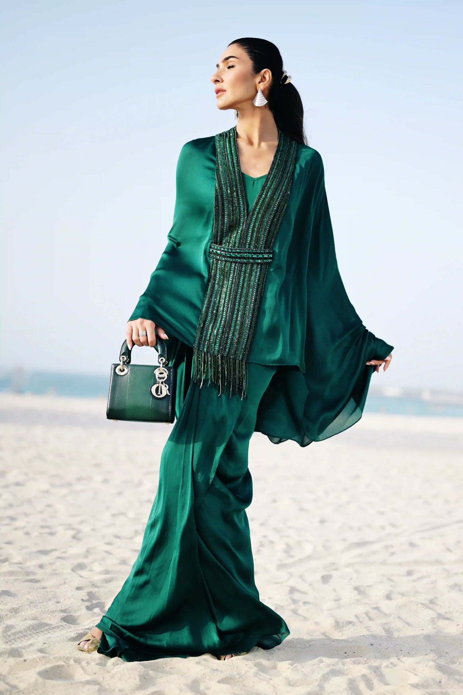 Satin beaded top and knot skirt