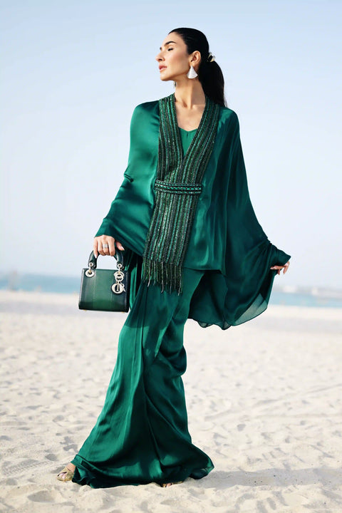 Satin beaded top and knot skirt