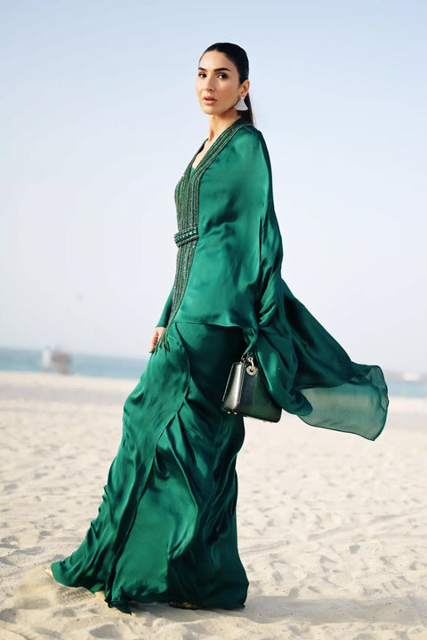 Satin beaded top and knot skirt