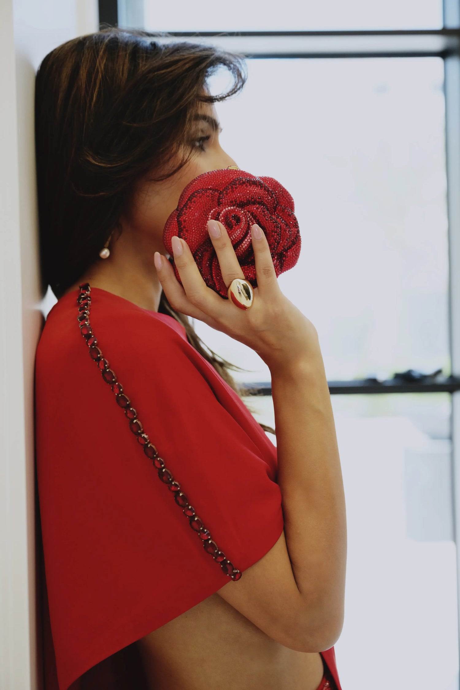 Valentino Red Feather-Cuff Cape Set