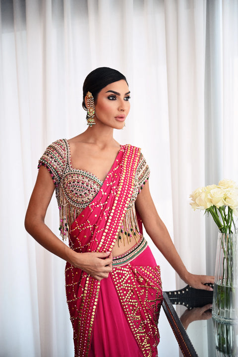 Crimson Mirrorwork Saree