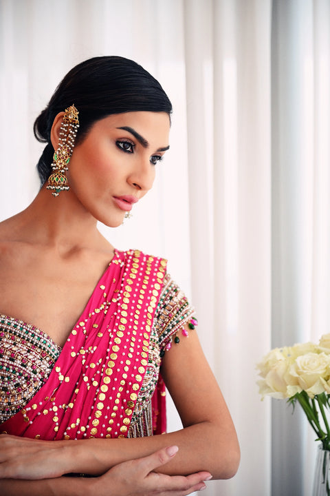 Crimson Mirrorwork Saree