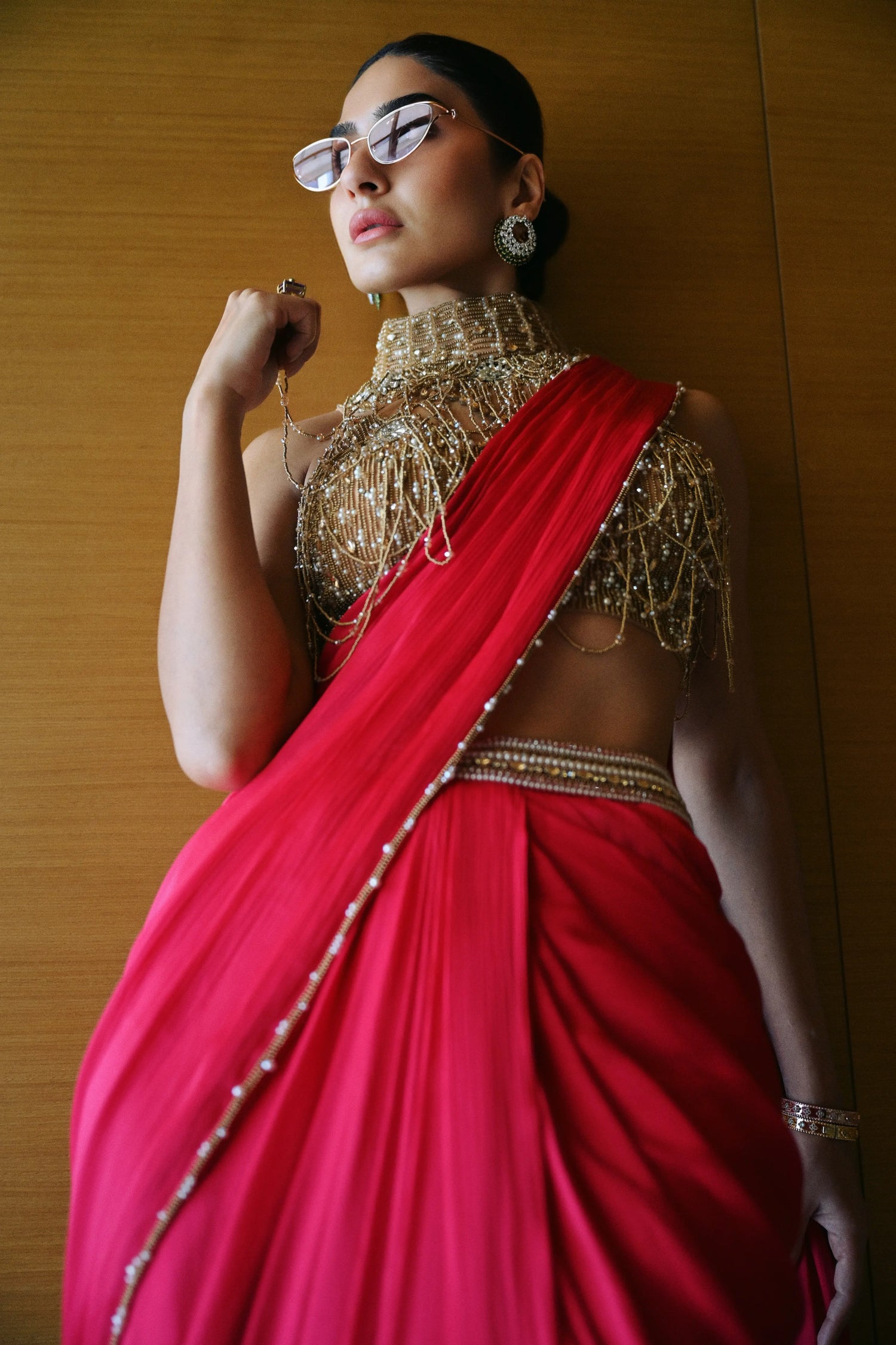 Fuchsia Chain-Embellished Sari