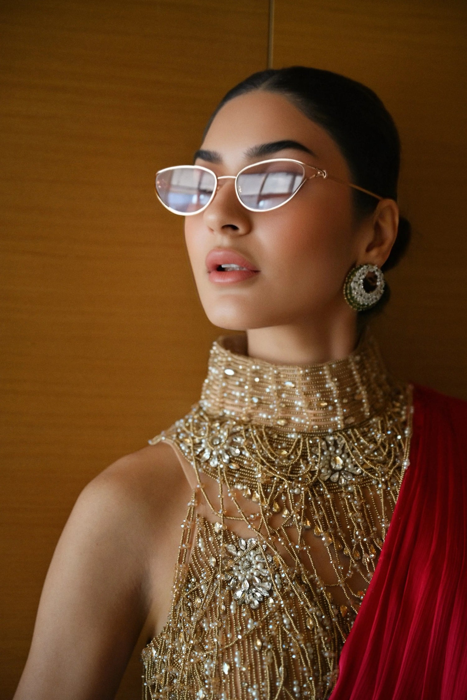 Fuchsia Chain-Embellished Sari