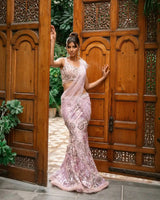 Lilac Multi Floral Mermaid Saree