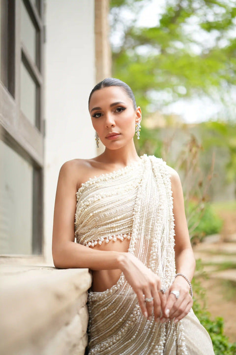 Shimmer georgette drape with One Shoulder Blouse